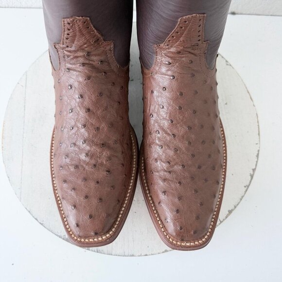Rod Patrick Mens Cowboy Boots 10AA Brown Ostrich Leather Western French Toe EUC - Picture 7 of 12